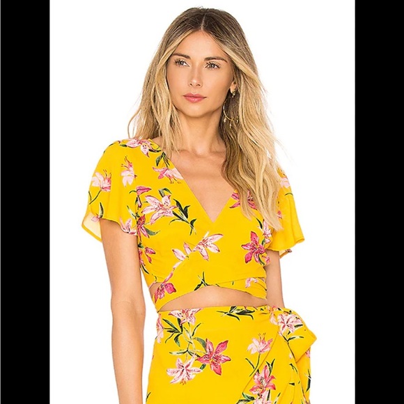 BeachRiot yellow floral wrap crop top - Picture 1 of 7